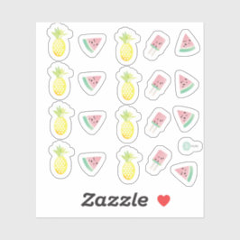 水彩熱帯パイナップルとスイカ シール