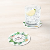 水彩熱帯パイナップルオーキッド結婚式の引き出物 ラウンドペーパーコースター (インサイチュ)