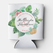 水彩熱帯パイナップルオーキッド結婚式の引き出物 缶クーラー (正面)