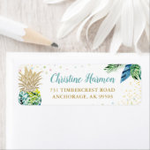 水彩熱帯パイナップルビーチ差出人住所 ラベル (インサイチュ)