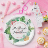 水彩熱帯パイナップル結婚ランの葉 ペーパープレート (パーティー)