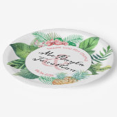 水彩熱帯パイナップル結婚ランの葉 ペーパープレート (アングル)
