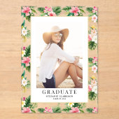 水彩熱帯パターン写真卒業 アクリル招待状 (正面)