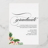 水彩熱帯パターン写真卒業 箔招待状 (裏面)