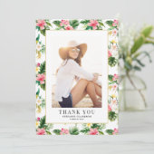 水彩熱帯パターン卒業写真 サンキューカード (スタンド正面)