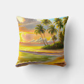 水彩熱帯パームツリーズビーチサンセット クッション (裏面)