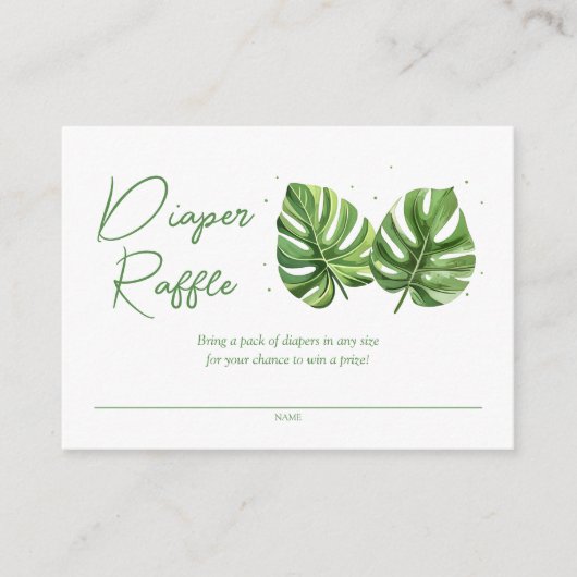 水彩熱帯パームベビーシャワーおむつラッフル エンクロージャーカード (正面)