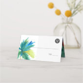 水彩熱帯パーム結婚ツリー プレイスカード (正面)