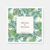 水彩熱帯パーム葉結婚の スタンダードカクテルナプキン (正面)