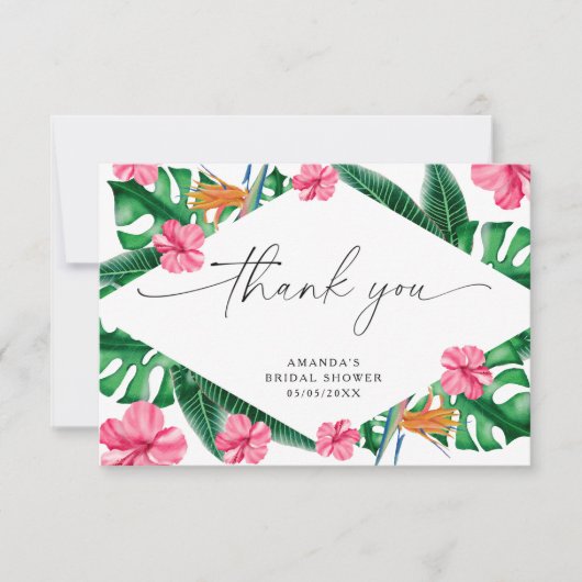 水彩熱帯パーム、感謝していユーブライダルシャワー サンキューカード (正面)