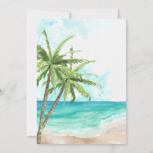 水彩熱帯ビーチとヤシ結婚の木 招待状 (裏面)