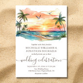 水彩熱帯ビーチオールインワン結婚ズ 招待状