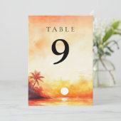 水彩熱帯ビーチサンセットテーブル番号 招待状 (スタンド正面)