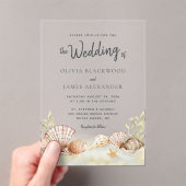 水彩熱帯ビーチシーシェル結婚ズ アクリル招待状 (インサイチュ (ポータブル))