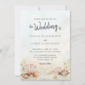 水彩熱帯ビーチシーシェル結婚ズ 招待状 (正面)