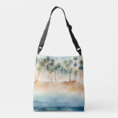 水彩熱帯ビーチシーンパームズサンド海 クロスボディバッグ (裏面)