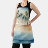 水彩熱帯ビーチシーン ヤシの木 砂浜 海 エプロン (インサイチュ)