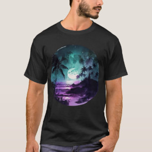 水彩熱帯ビーチナイト Tシャツ