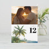 水彩熱帯ビーチフォトテーブル番号 招待状 (スタンド正面)