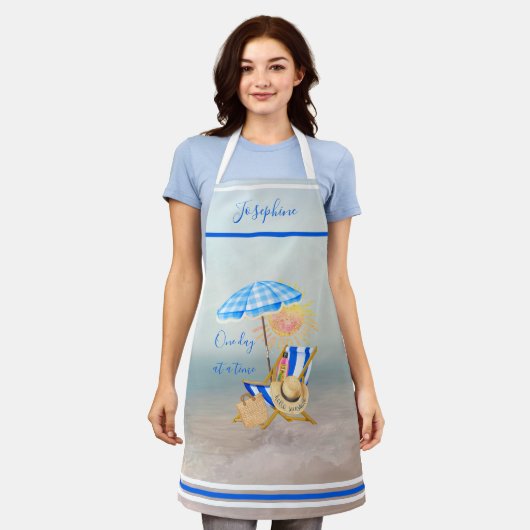 水彩熱帯ビーチユーモア エプロン (着用した状態)