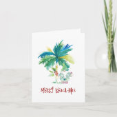 水彩熱帯ビーチ折り畳みクリスマスカード シーズンカード (正面)