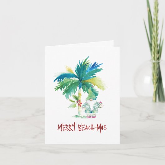 水彩熱帯ビーチ折り畳みクリスマスカード シーズンカード (正面)