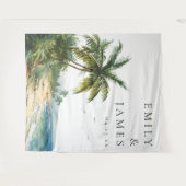 水彩熱帯ビーチ結婚式写真の背景 タペストリー (正面(横))