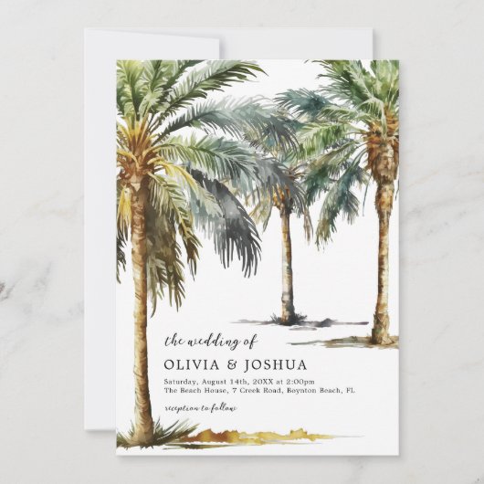 水彩熱帯ビーチ結婚式招待状 招待状 (正面)