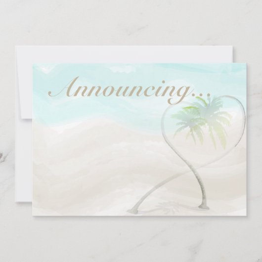 水彩熱帯ビーチ結婚式発表 招待状 (正面)