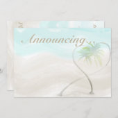 水彩熱帯ビーチ結婚式発表 招待状 (正面/裏面)