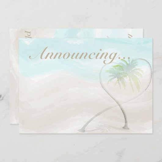 水彩熱帯ビーチ結婚式発表 招待状 (正面/裏面)