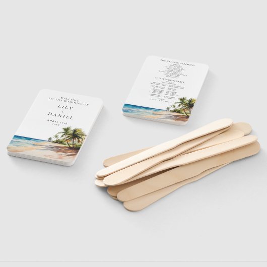 水彩熱帯ビーチ結婚式計画 ハンドファン (組立なし)