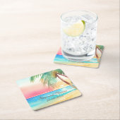 水彩熱帯ビーチ結婚式 スクエアペーパーコースター (インサイチュ)