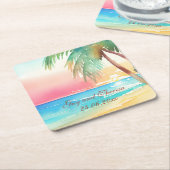 水彩熱帯ビーチ結婚式 スクエアペーパーコースター (アングル)