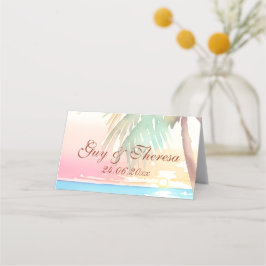 水彩熱帯ビーチ結婚式 プレイスカード