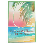 水彩熱帯ビーチ結婚式 ミディアムペーパーバッグ (正面)