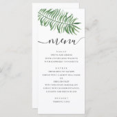 水彩熱帯ビーチ結婚式。青葉のヤシ メニュー (正面/裏面)