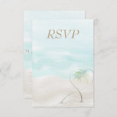 水彩熱帯ビーチ結婚式RSVP 出欠カード (正面/裏面)