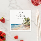水彩熱帯ビーチ行先結婚式 スタンダードカクテルナプキン (インサイチュ)