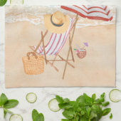 水彩熱帯ビーチ キッチンタオル (折り畳み)