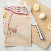 水彩熱帯ビーチ キッチンタオル (四つ折り)