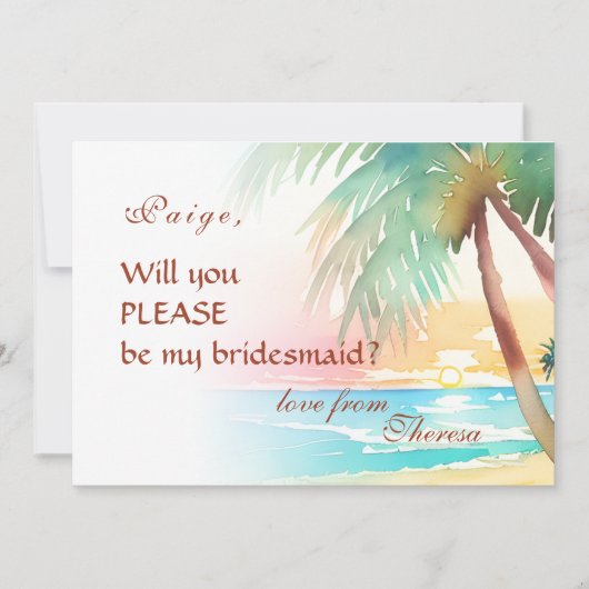 水彩熱帯ビーチ 招待状 (正面)