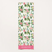 水彩熱帯ピンクのハイビスカスフローラルパターン ヨガマット (正面)