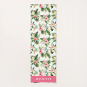 水彩熱帯ピンクのハイビスカスフローラルパターン ヨガマット (裏面)