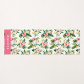 水彩熱帯ピンクのハイビスカスフローラルパターン ヨガマット (正面(横))