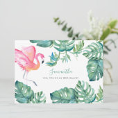 水彩熱帯ピンクのフラミンゴの花嫁カード シーズンカード (スタンド正面)