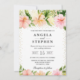 水彩熱帯ピンクの花結婚の色 招待状