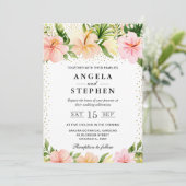水彩熱帯ピンクの花結婚の色 招待状 (スタンド正面)