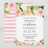 水彩熱帯ピンクの花結婚の色 招待状 (正面/裏面)