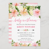 水彩熱帯ピンクの花赤ちゃんシャワー 招待状 (正面/裏面)